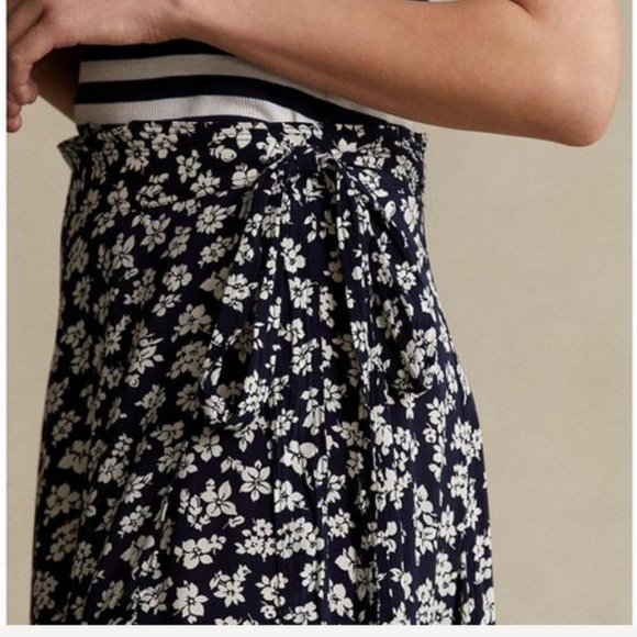 Polo Ralph Lauren Floral Crepe Wrap Skirt ~ Navy/Cream ~ New! - Picture 5 of 11